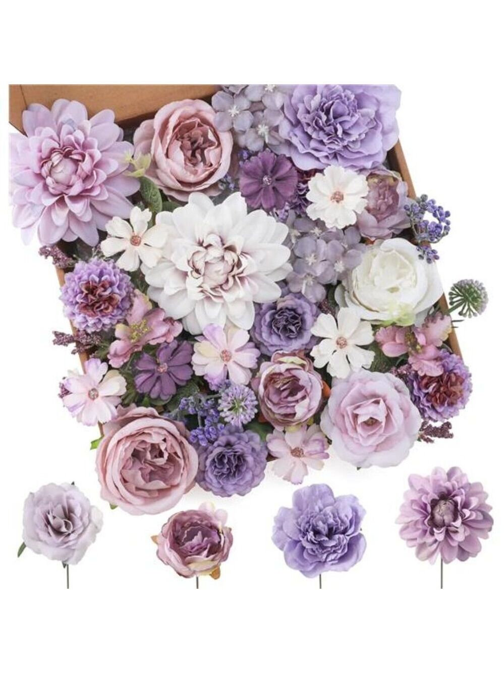 Purple Artificial Flowers Mix Silk Roses Dahlias DIY Wedding Bridal Bouquets Dec